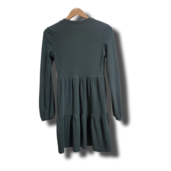 🌿Shein Womens Small Green Rib Knit Tiered Long Sleeve Dress - Picture 8 of 12